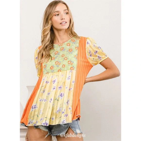 ❤️LAST ONE! Amazing Color Block Color Print Floral Swing Top! - Picture 3 of 6